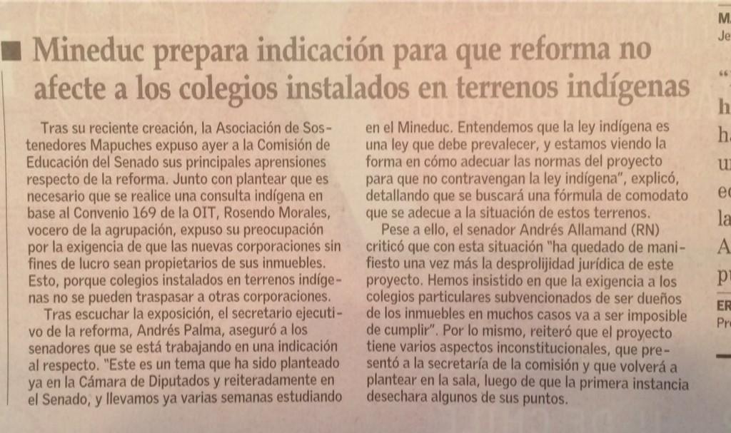 Gobierno reconoce q o había contemplado caso d colegios instalados en terrenos indígenas. Una improvisación más !!