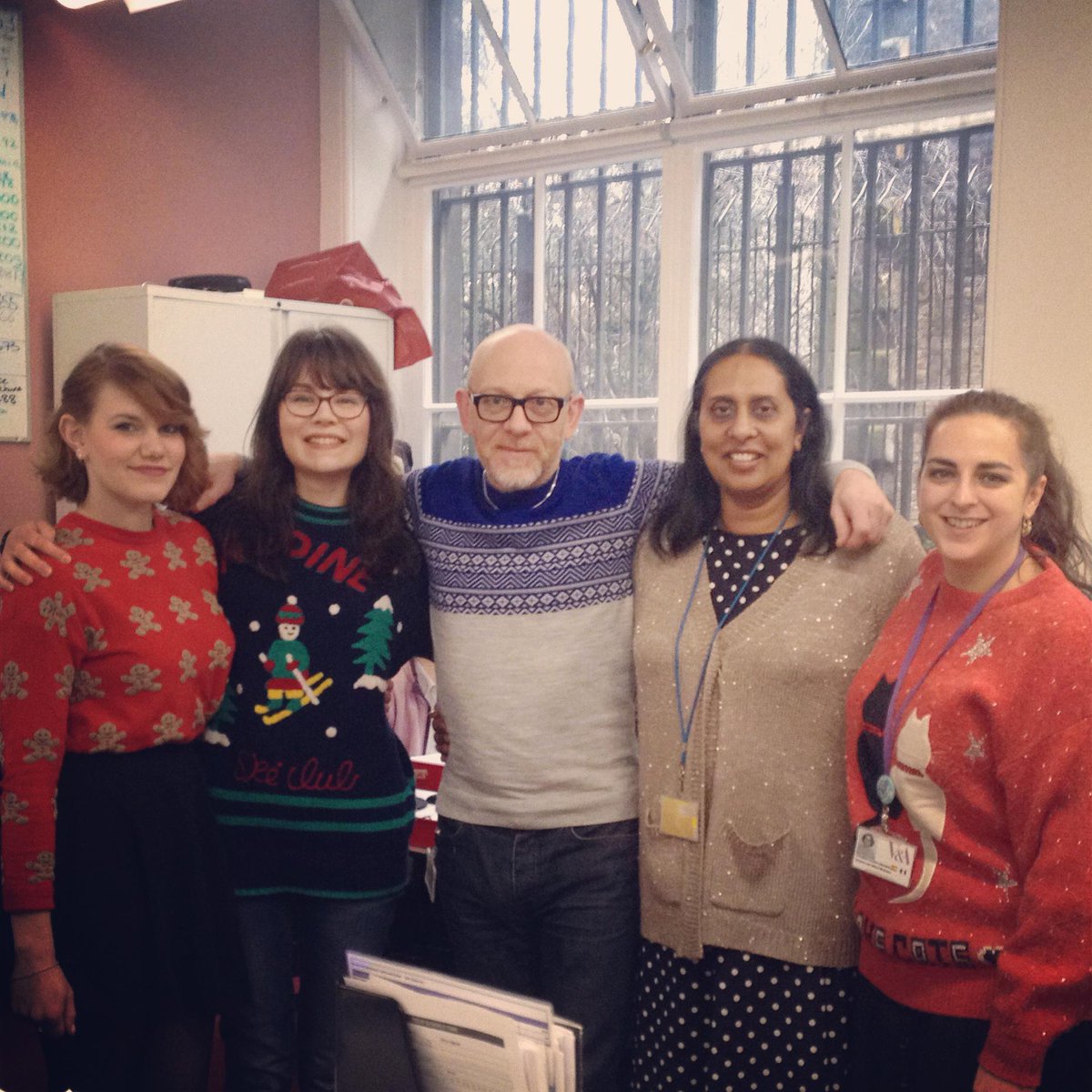 V_and_A's tweet photo. Our back of house Learning &amp; Visitor Experience team have certainly embraced #ChristmasJumperDay!  #CuratingXmas http://t.co/YPsxPFzRfO