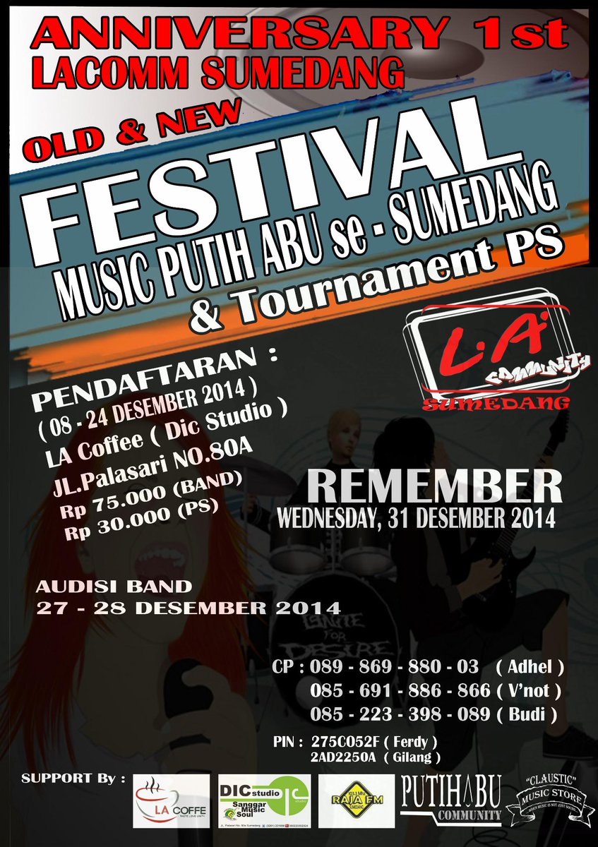 Audio_Projectz's tweet image. Anniversary 1st LACOMM SUMEDANG
Festival Music Putih Abu (sma dan sederajat) se - SUMEDANG
Merapat Guys