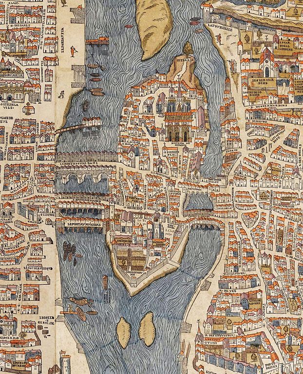 Libroantiguo's tweet photo. The Île de la Cité (Paris), Plan de Bâle, engraved  by Olivier Truschet and Germain Hoyau, 1550. http://t.co/WZoMkBAU1K