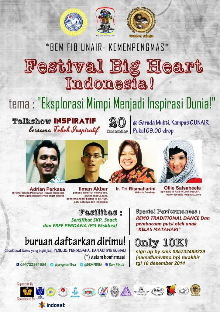 Mark your calendar! Festival Big Heart Indonesia tgl.20 Desember! Buruaan daftarin dirimu <a href="/bemFEBunair/">BEM FEB UNAIR</a> <a href="/bsomusikfib/">BSO Musik FIB</a>