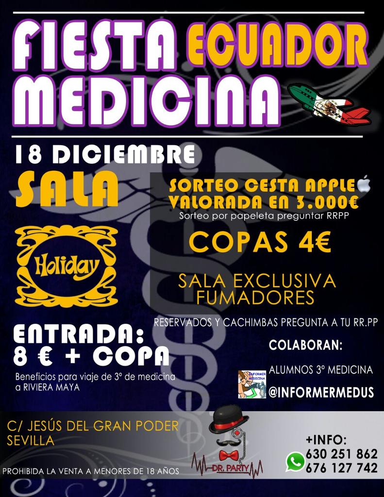 Jujorosan's tweet photo. Ultimas entradas para Holidays jueves 18 de diciembre!! Fieston de Medicina asegurado, 8 euros con copa! http://t.co/FdUH7iKkca