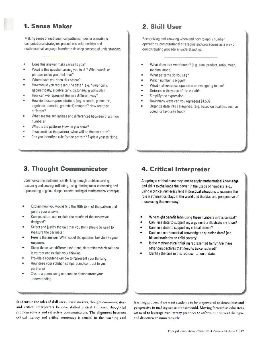 MaryFiore1's tweet image. A new way of thinking...'4 Roles of the Numerate Learner' @gcouros @joboaler @Carla_Pereira2 @PeelSchools