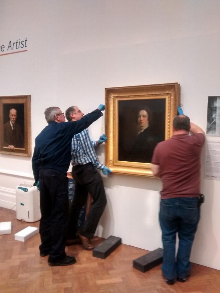 Big moment as our Reynolds Self-Portrait is installed for our 'In the Frame' exhibition #plymouth  - opens tomorrow!