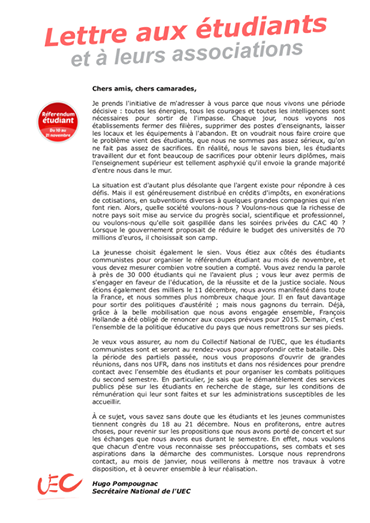 Lettre de l'#UEC aux étudiants et à leurs associations : à partager auprès de tous vos amis et vos contacts ! #MJCF