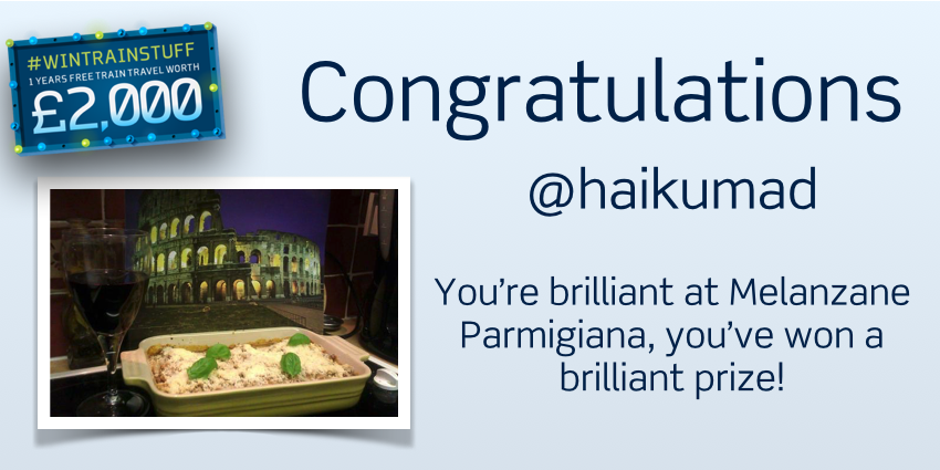 thetrainline's tweet photo. Congrats @haikumad! You’ve won a Brilliant Prize with #WinTrainStuff. Send us a message! http://t.co/DrFyaUaTxB