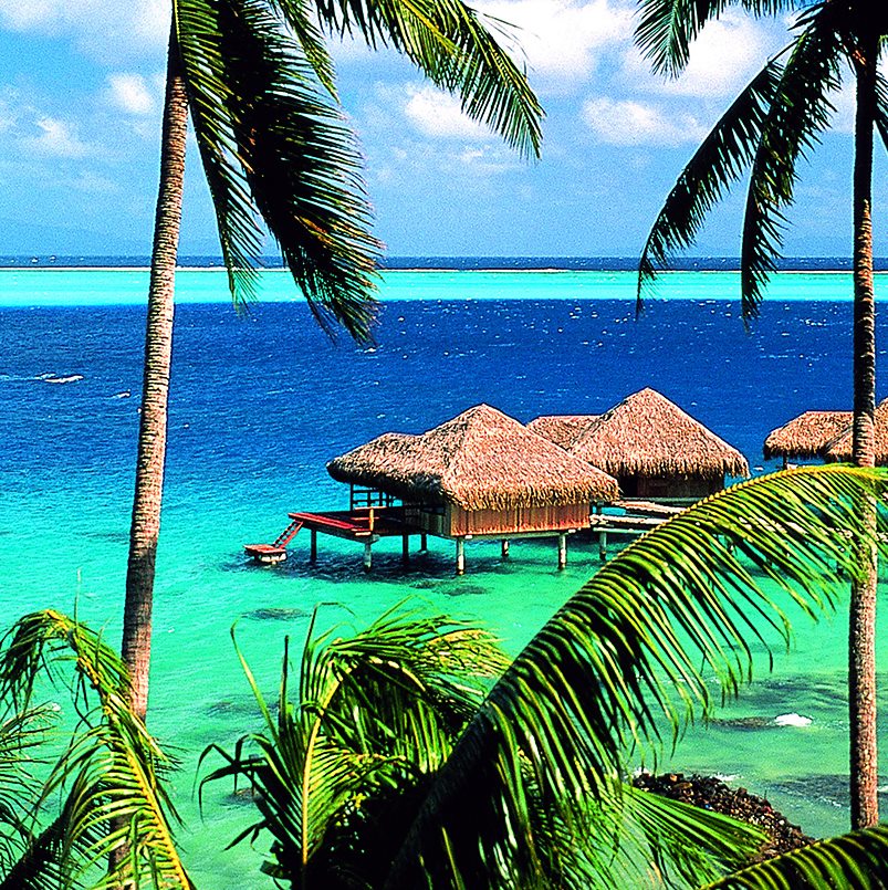 Perfect island. Экзотические путешествия. Таити. Фото экзотических мест в мире. Бунгало на пляже.