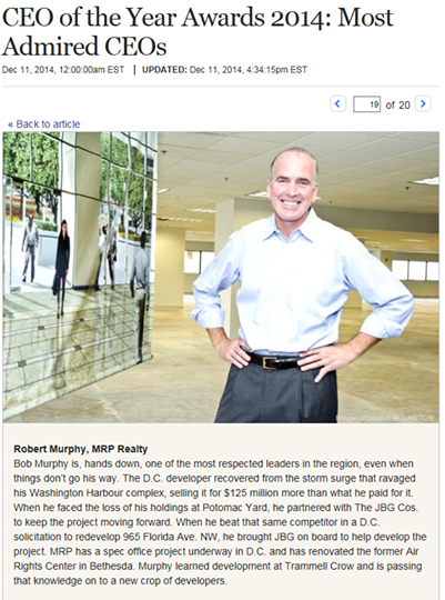MRPRealty's tweet photo. http://t.co/eBceN4ovyE Congrats to Bob Murphy on being named one of Washington’s Most Admired CEO’s. http://t.co/4Eda3I613V