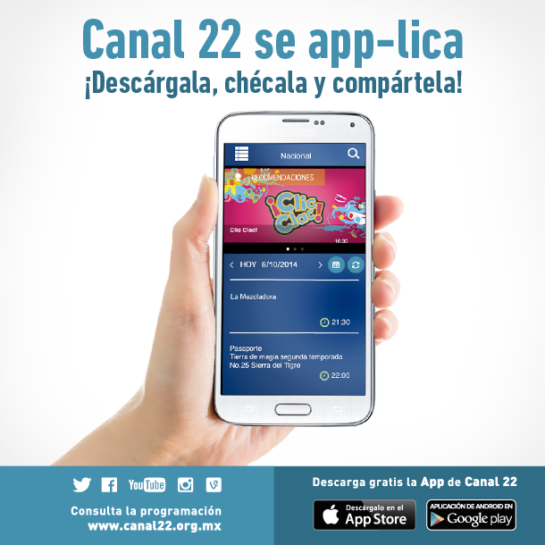 Canal22's tweet photo. Con la app de @Canal22 ya no tendrás pretexto para perderte tus programas favoritos. http://t.co/V4zLGVazo9