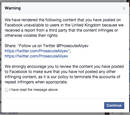 ProsecuteAliyev's tweet image. #RakhatAliyev in-law wants Facebook to #censor this @ProsecuteAliyev Twitter page. See image. #IssamHourani #Hourani