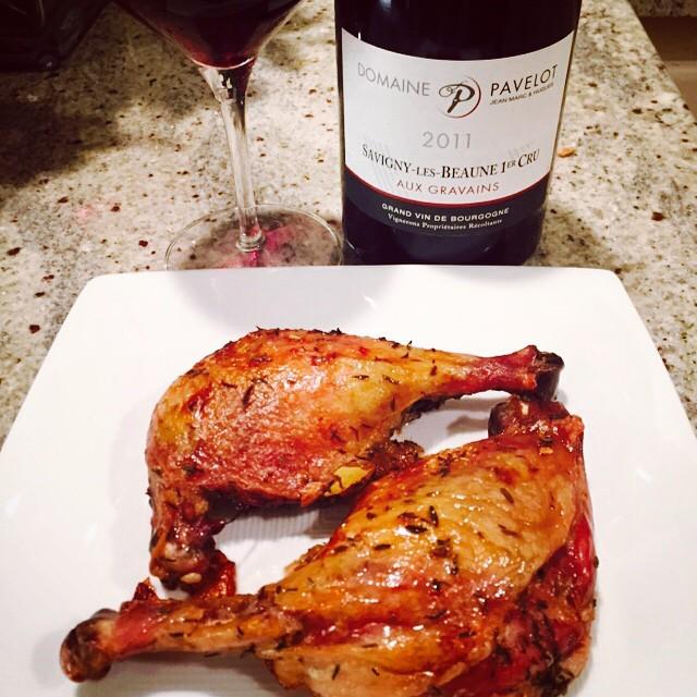 pizzasomm's tweet photo. the next best thing after pizza: duck confit & premier cru red burgundy. #thisiswhyicook http://t.co/sLZTBqOSWB