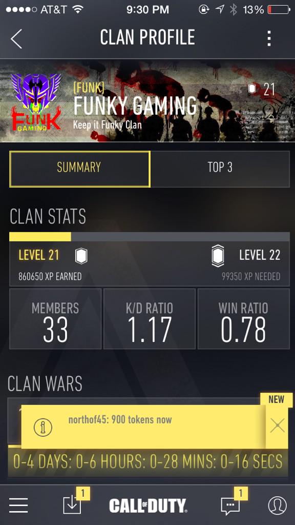 KifClan's tweet photo. We got quite the level up for winning Platinum clan wars! Now the Race for the #Redclantag is underway! http://t.co/q6EzpAuh81