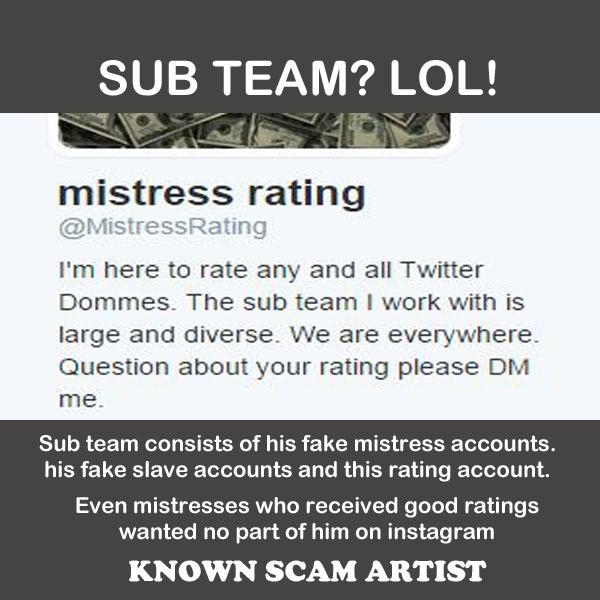 MistressRateBS's tweet photo. the premise alone is a disrespect to mistresses. to think they will fall for this #dommes #finsubs #findoms @findoms http://t.co/BbdfLKyEoY