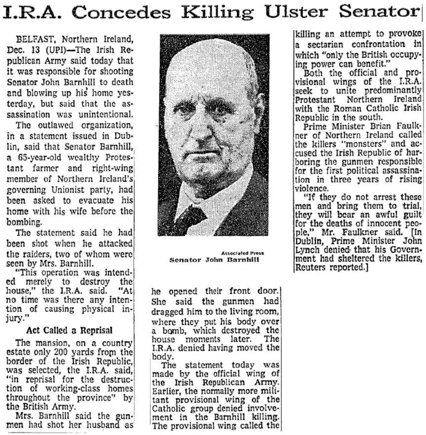 ConflictNI on Twitter "12 December 1971 The OIRA gunned down Senator