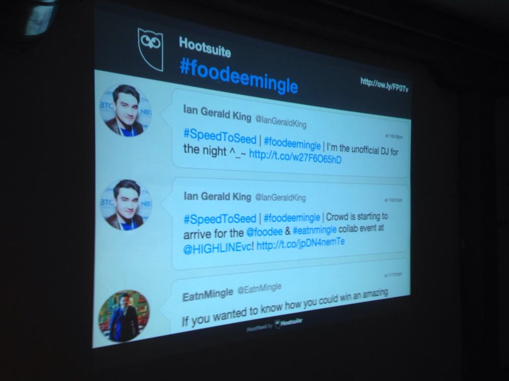 IanGeraldKing's tweet photo. #SpeedToSeed | #foodeemingle | Setting up dat @hootsuite feed - @foodee & @HIGHLINEvc love your service <3 http://t.co/c1uYwrmCDg