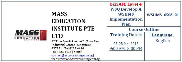 TrainingAStar's tweet photo. Bizsafe Level 4 Schedule for January 2015 For registration please visit our website http://t.co/foBRp0AXPp http://t.co/wEQvlk5B4E