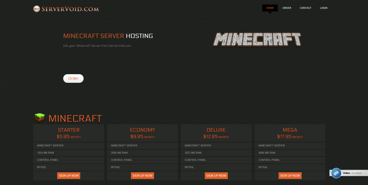 server_void's tweet image. Website servervoid.com is open.
Minecraft Servers are available starting at $5.95 with 1GB RAM.