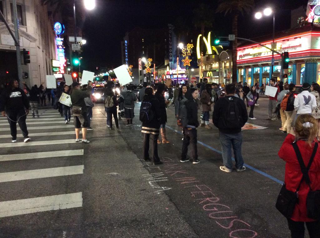 Dalrymple's tweet photo. Protest in Hollywood tonight RT @jasmyne: #HollywoodandHighland shutdown http://t.co/FeNWNdoRWW