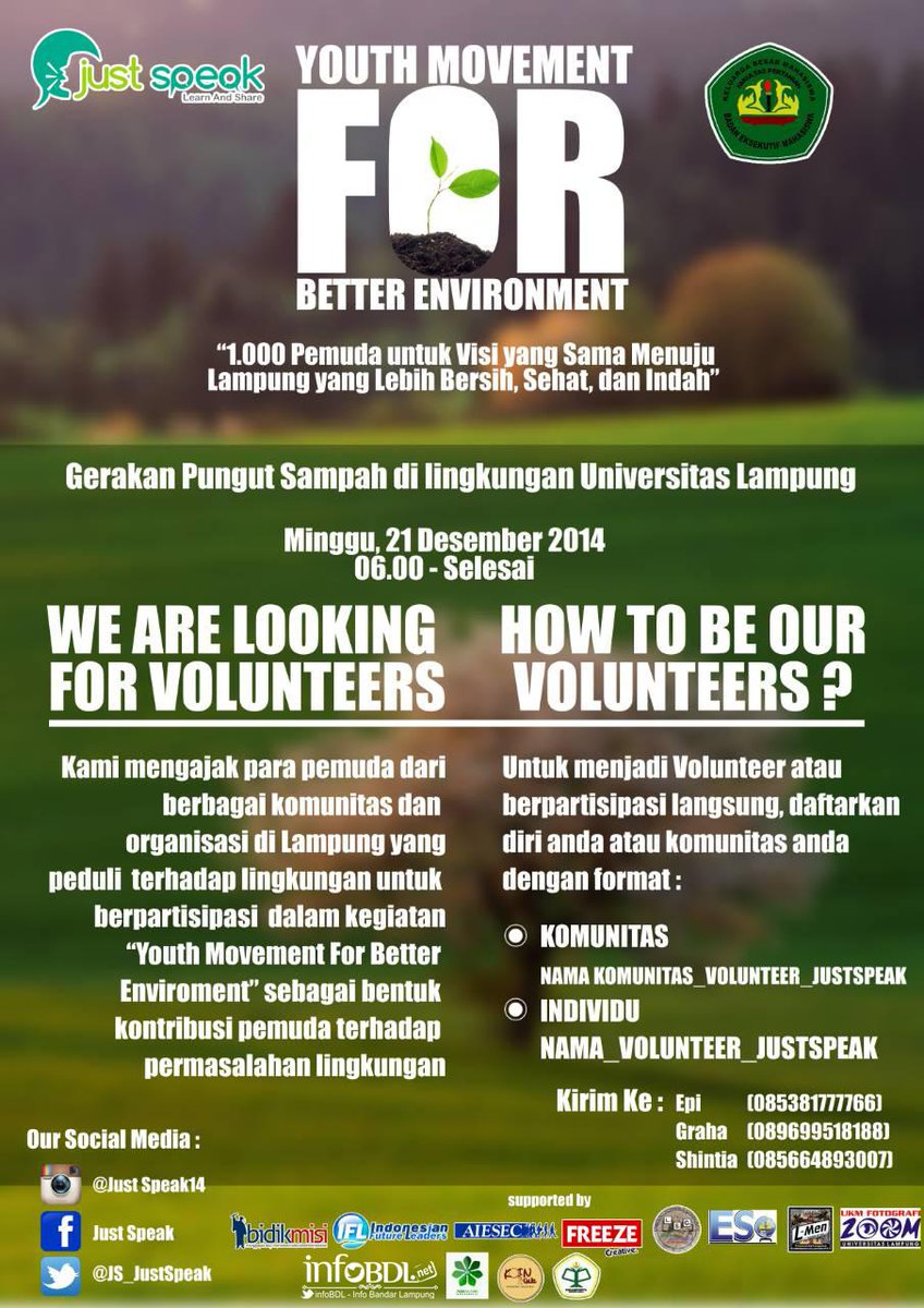 InfoBDL's tweet photo. Ayo sukseskan bersama Gerakan Pungut Sampah!!! 21 Desember 2014 di lingkungan Universitas Lampung | @JS_JustSpeak http://t.co/dbvMLr9K0O