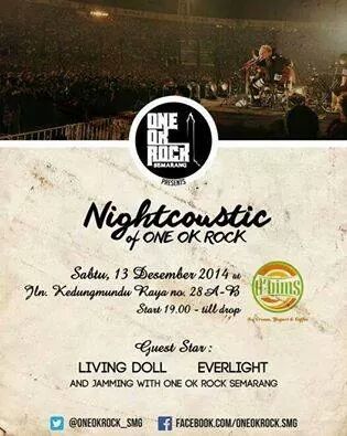 mlm ini kesini yok mblo.. pre-event  @ONEOKROCK_SMG :3  bakal ada penampilan dr <a href="/livingdoll_band/">Living Doll</a> dan <a href="/Everlight_EL/">Everlight V-Kei</a> :)