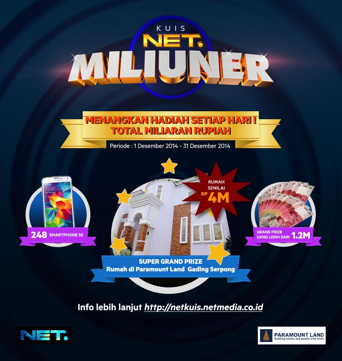 Ada hadiah harian berupa 8 Unit Smartphone S5 &amp; Uang Tunai 40jt untuk 2 pemenang selama bulan Desember.