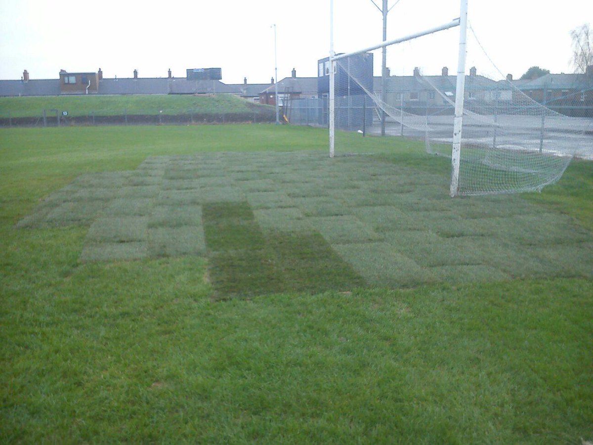 Work progessing well on the goalmouths at Corrigan. Never stops.