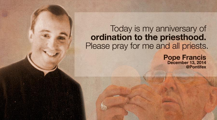 cnalive's tweet photo. Pray for Pope Francis as he celebrates the 45th anniversary of his priestly ordination today! #PopeFrancis #Priests http://t.co/gptwVRHTrg