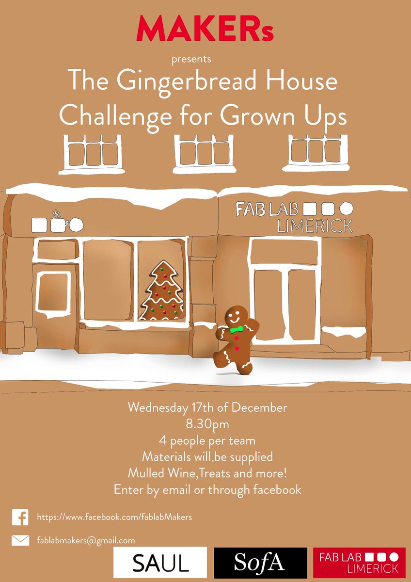 FablabMAKERS's tweet photo. MAKERs Offical opening next Thursday all welcome!! #gingerbread #christmas #fablablimerick #fablabmakers http://t.co/cFvDLSmiy5