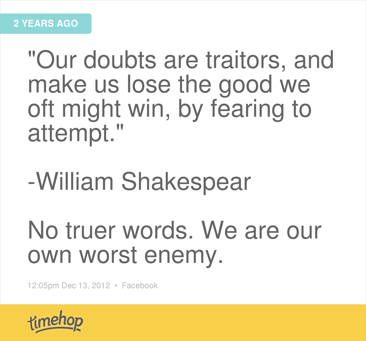 TLHBrettC's tweet photo. Never fear trying because of the fear of failure. http://t.co/YcL670973w http://t.co/qVAnTjabIx