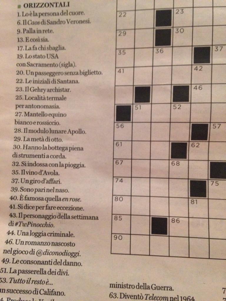 TwLetteratura's tweet photo. E poi, chi sarà il personaggio di #TwPinocchio della settimana nel cruciverba di @paperia1984? | @pagina_99 WE http://t.co/uM6xcfdXZl