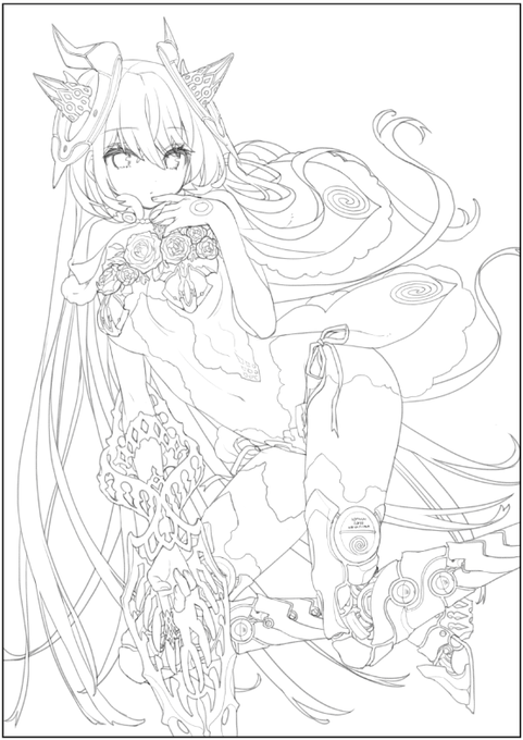 色々ばたばたしてるうちに前にあげた過程の絵はすでに完成していたので、連投しますー。線画 