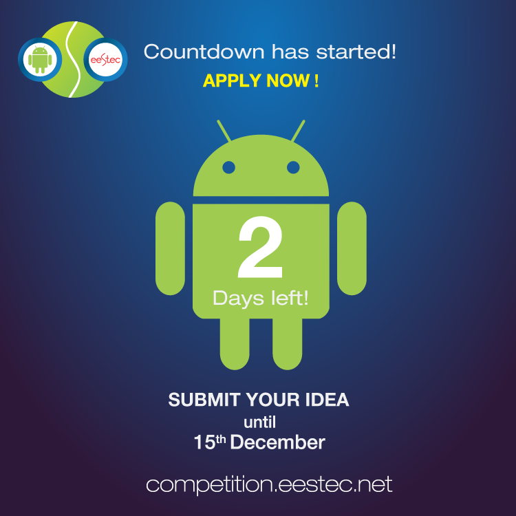 ECAEESTEC's tweet photo. Last 2 days to submit your idea!
Further information and application ; http://t.co/GgPf577hpl
#android #competition http://t.co/DwpcSw0o1W