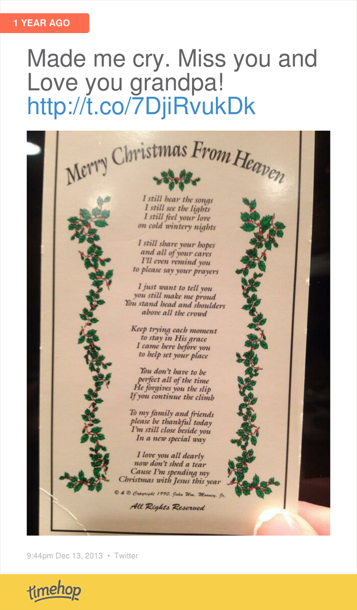 Allieee_B's tweet photo. Miss you and Love you so much Grandpa..and it was Mom who showed me this..didn't realize it was her last few days... http://t.co/4k4Np0OkQR