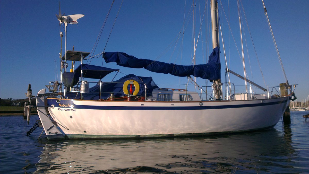 Beautiful day on the river Hamble. Boat maintenance and headsails packed away for winter.