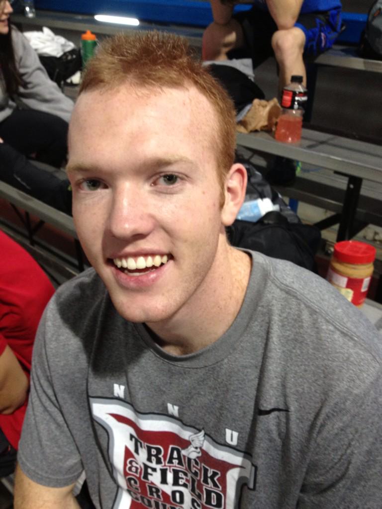 NNURapper's tweet image. NNU Payton Lewis went 16'9.18" in pole vault a PR, won meet, school record &amp;amp; qualified for Nat'l meet! With RED hair