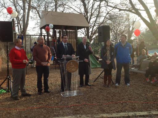 DCDPR's tweet photo. @mayorvincegray welcomes everyone at the Rose Park #PlayDC playground ribbon cutting @dcdgs @jackevansWard2 http://t.co/uyz2kj6lcg