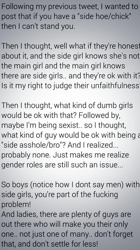 The_Shawker's tweet image. #SideChicks #ThoughtStream