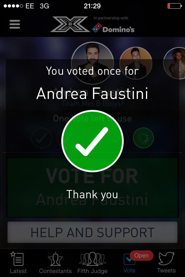 LEDLADYGAGA's tweet photo. Please vote for Andrea to win everyone #XFactor2014 @TheXFactor @OfficialMelB #AndreaToWin @AndreaFaustini1 ๐๐๐โค๏ธโค๏ธ๐ค http://t.co/bmO1HzVGhd