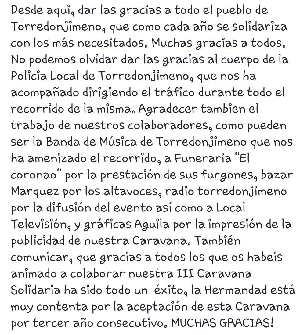 Gracias a todos. La Caravana ha sido tod un exito. MUCHISIMAS GRACIAS A TODOS LOS SOLIDARIOS!
