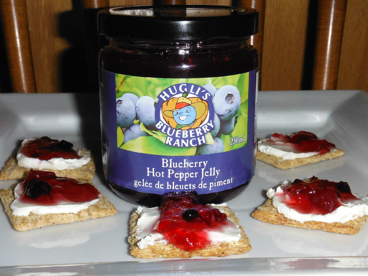 blueberryranch's tweet photo. Introducing Hugli's Blueberry Hot Pepper Jelly.   Visit Hugli's Blueberry Ranch for free samples. http://t.co/9hmFyAvAwM