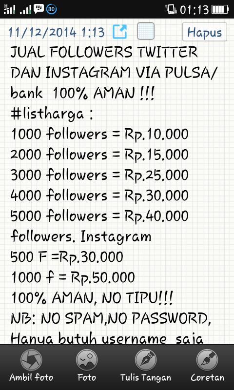 16triosaputra's tweet photo. JUAL FOLLOWERS TWITTER DAN INSTAGRAM minathub.089674126654/7DB59CB3.via pulsa/ bank #26YearsOfOnew #kuisChefsTableNET http://t.co/MDm1n7KNl3