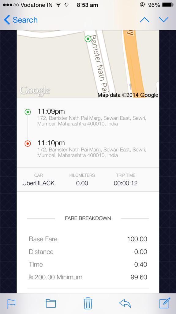 Niralimalji's tweet photo. Thank you @Uber_Mumbai for charging me for a ride that I never took. http://t.co/NyUPkKGTf4