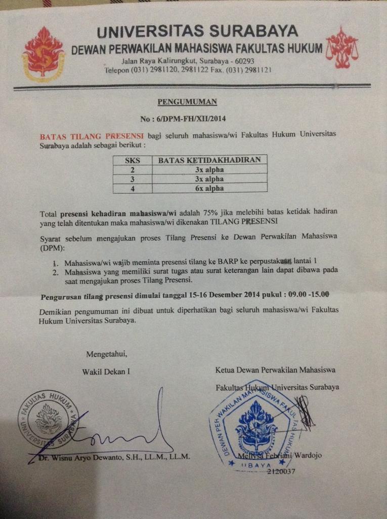 Haloo teman-teman . Ada pengumuman mengenai tilang presensi untuk mahasiswa/i FH Ubaya nih 😊 #tilang#presensi#ubaya