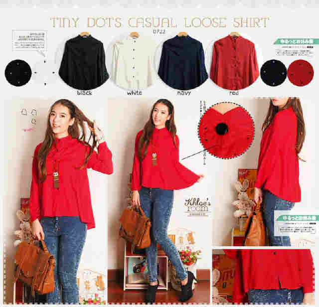 Dx #0722 tiny dots casual blosuse bahan katun rayon adem fit L besar 85.000