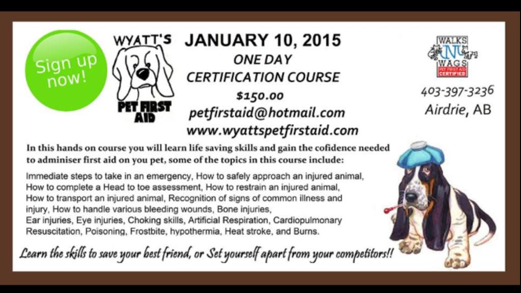 Sign up now! <a href="/WNWPetFirstAid/">Walks 'N' Wags PFA</a> #petfirstaid #airdrie #airdriepet #airdriedog #airdriecat