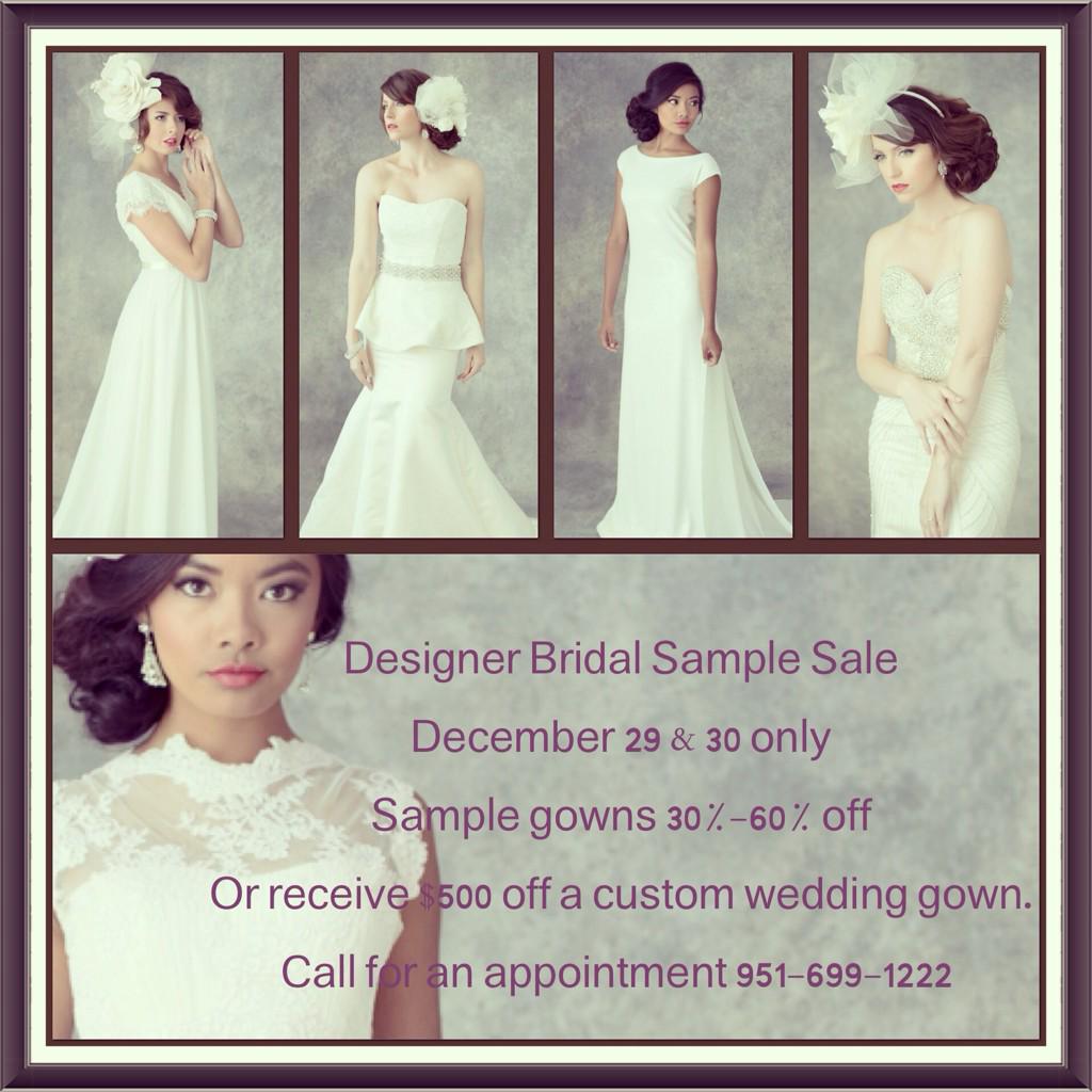 elyseREUBEN's tweet photo. Designer Bridal Sample Sale
Sample gowns 30%-60% off
Or receive $500 off a custom wedding gown Call 951-699-1222 http://t.co/sPRnlJQNtx