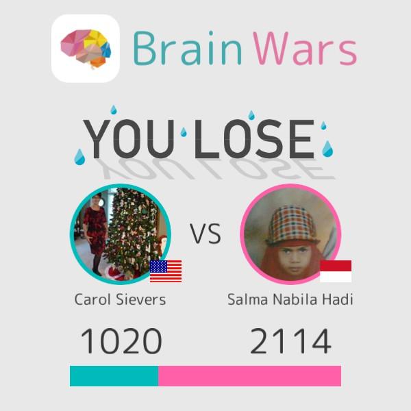 CASievers's tweet photo. I challenged Salma Nabila Hadi and lost;( Challenge players from around the world! #BrainWars
http://t.co/hHC5mfzvex http://t.co/ODD0GcBDwZ