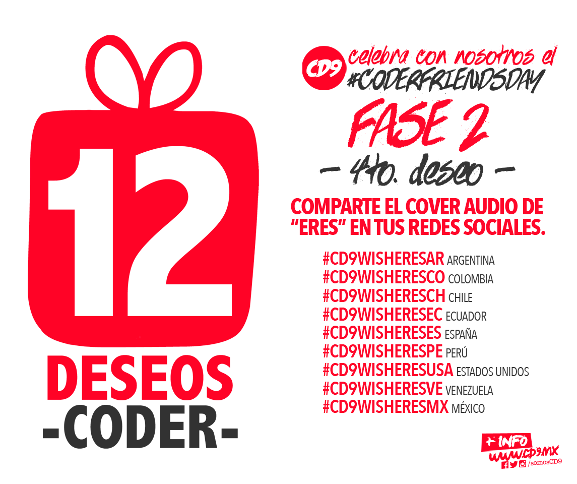 CD9's tweet image. ¡Tenemos un 4to. deseo! ¡Participa en la #Fase2! #CD912Deseos Si aún no te registras ➡️ smarturl.it/coderfriendsday