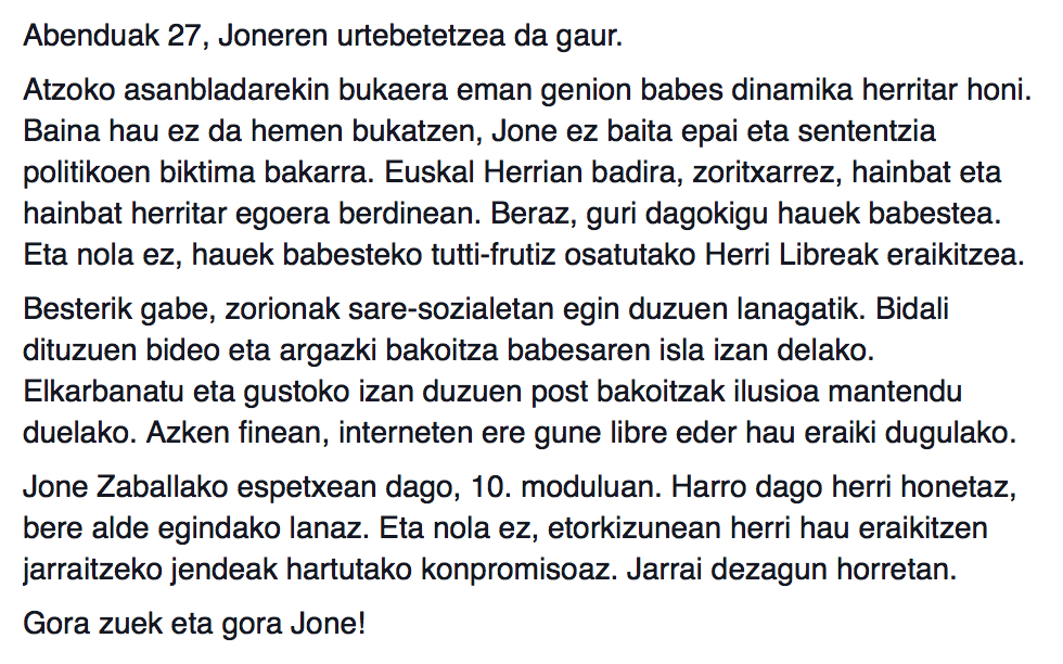 JoneLibre's tweet photo. Abenduak 27, Joneren urtebetetzea da gaur. Zorionak egindako lanagatik eta zorionak Jone! http://t.co/xzRuXK30gN http://t.co/2WPoxHIeyO