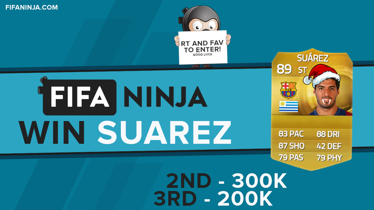 Ho ho ho SUAREZ giveaway RT and FAV to enter 2nd and 3rd place runner up prizes too. Thanks fifaninja.com